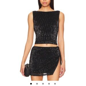 Revolve Lovers + Friends Selma Top & Mini Skirt in Black size M - Sequin